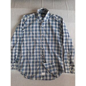 Peter Millar Men Medium Crown Sport Blue Plaid Performance‎ Cotton Button Shirt